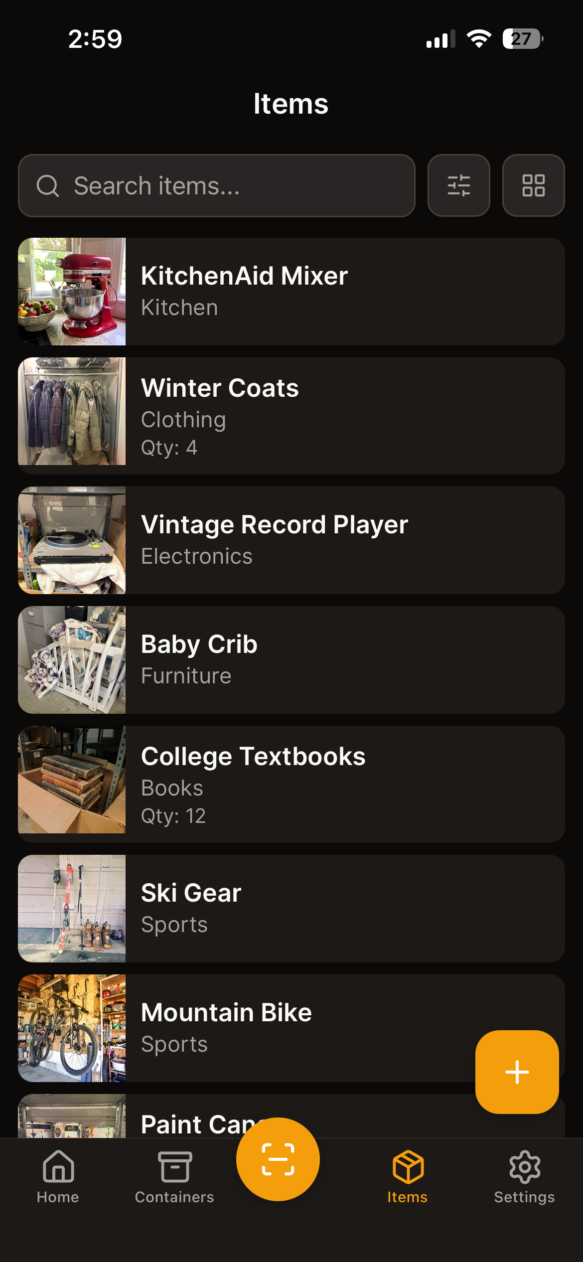 Items list with search bar